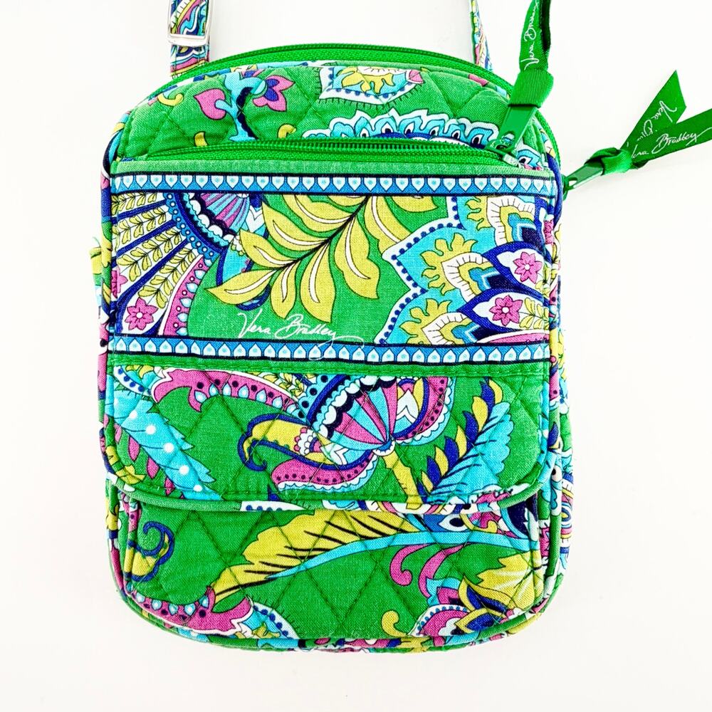 Vera Bradley Mini Hipster Crossbody Emerald Paisley Retired RFID ID Wallet Bag